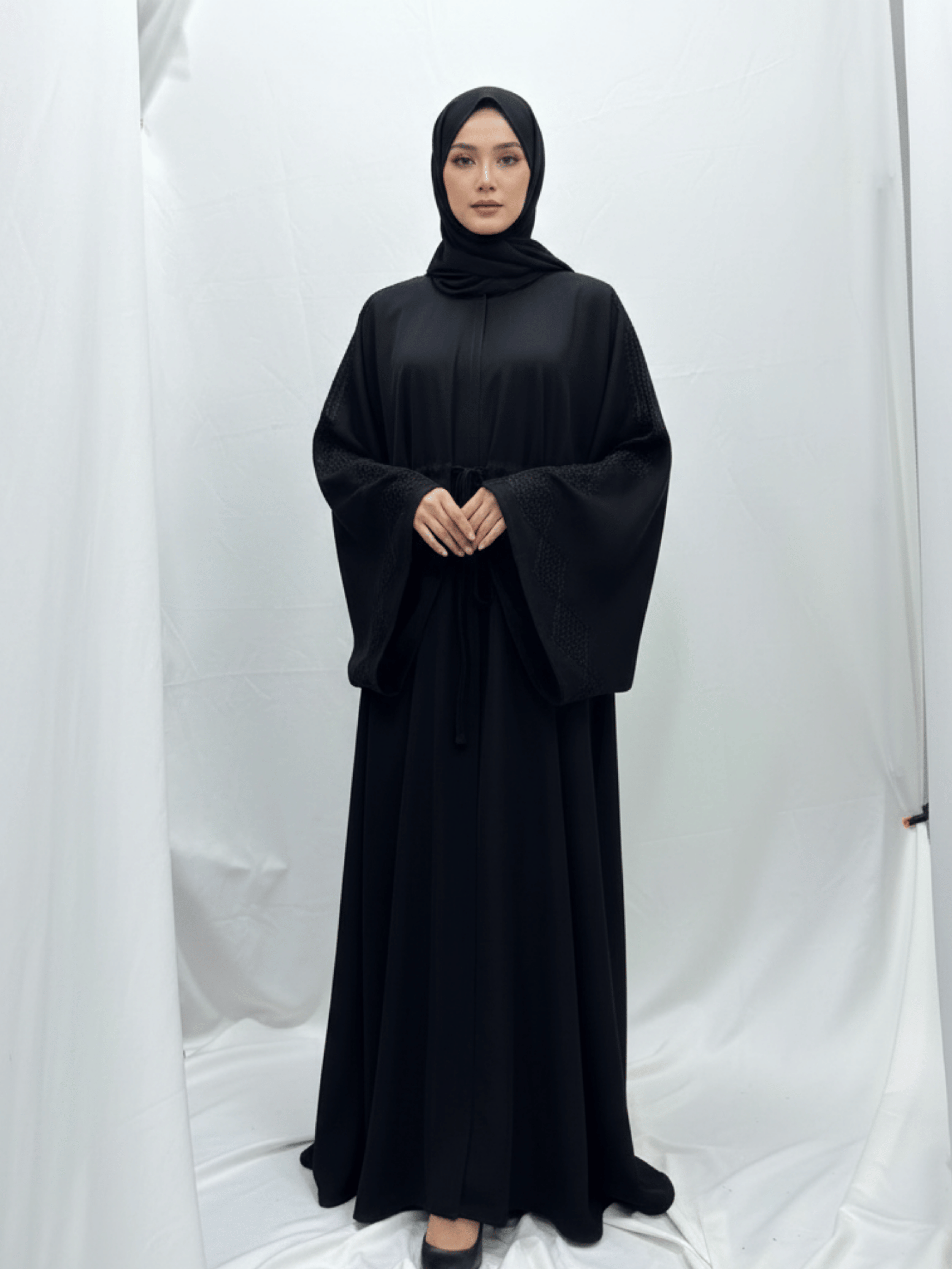 ZW 141 Layali Black Abaya with Diamond Pattern Embroidery