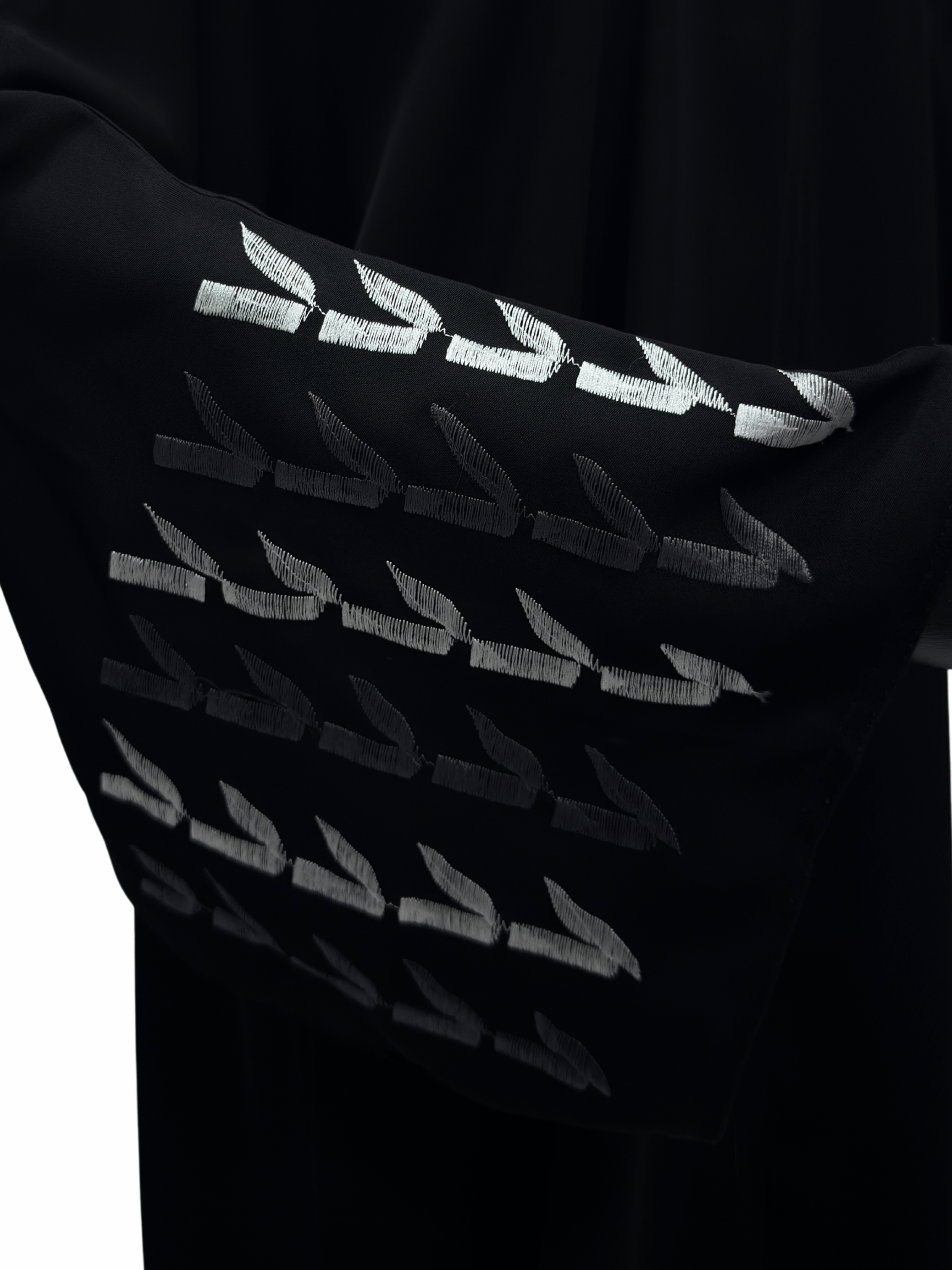 ZW 153 Noura Black Abaya with Silver Arrow Embroidery