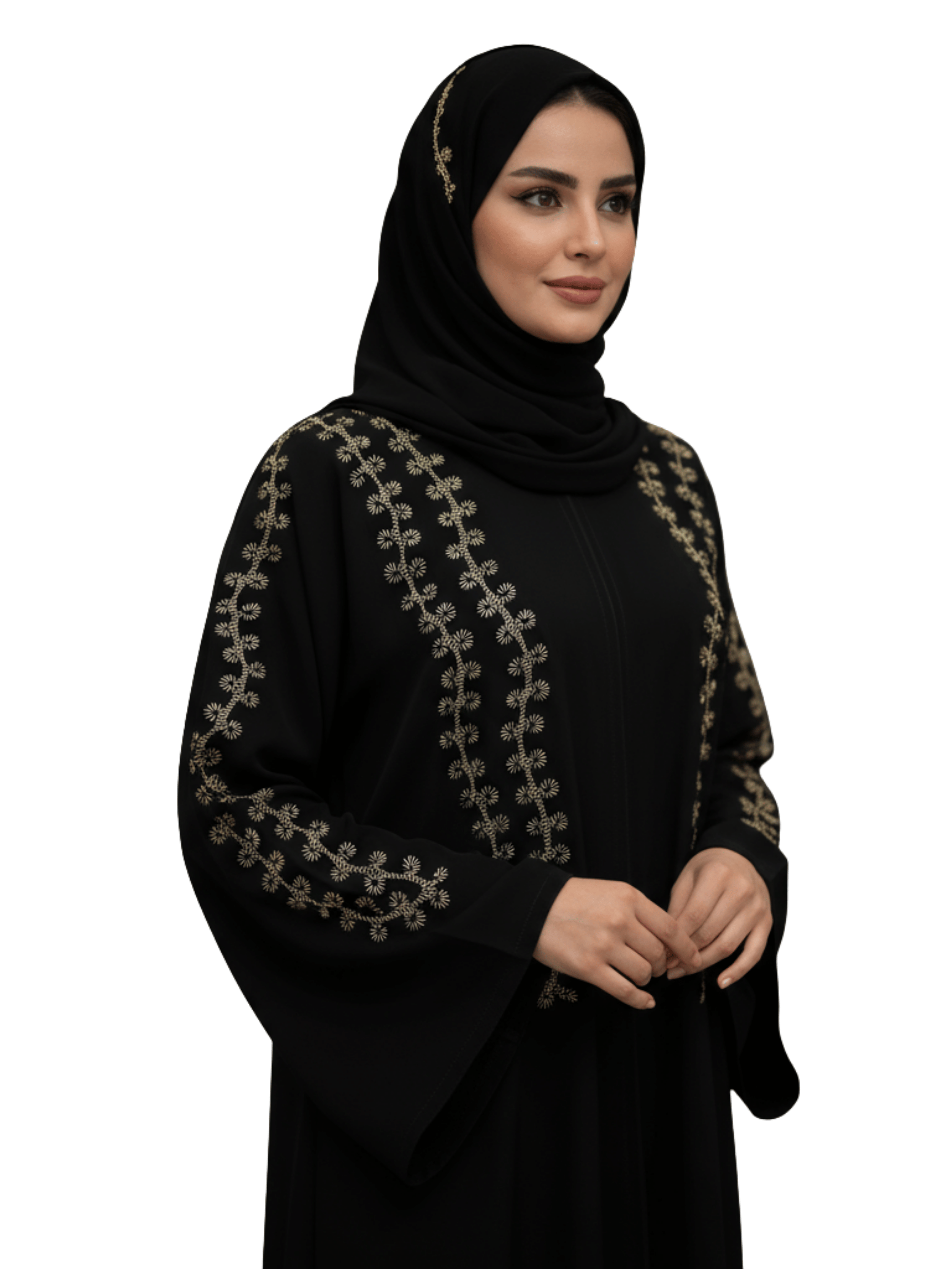 ZW 166 Aaliyah Black Abaya with Floral Embroidery – Two Colors Available