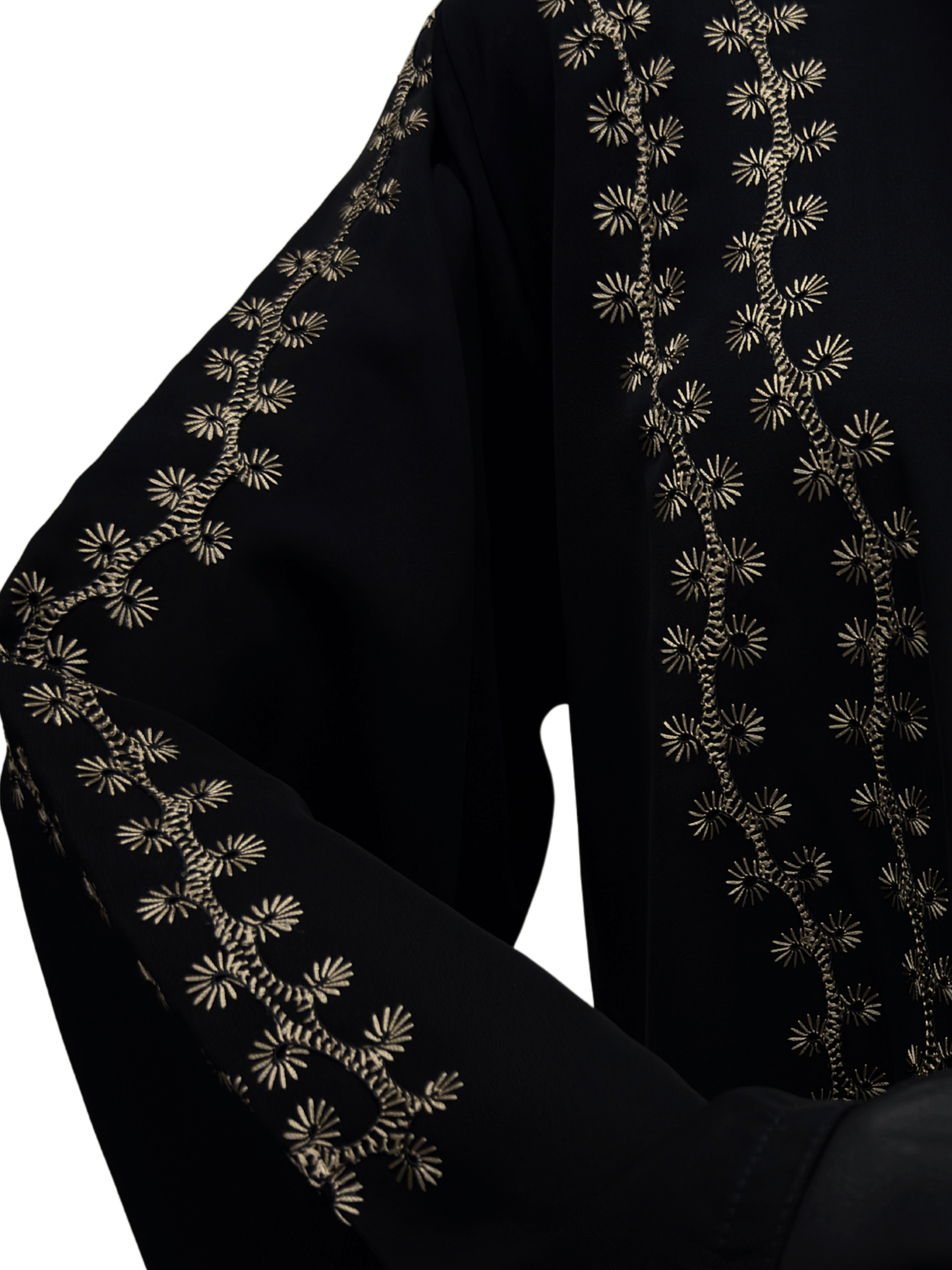 ZW 166 Aaliyah Black Abaya with Floral Embroidery – Two Colors Available